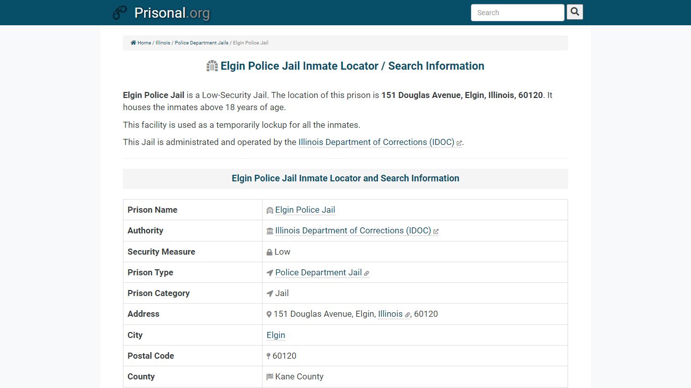 Elgin Police Jail-Inmate Locator/Search Info, Phone, Fax ...